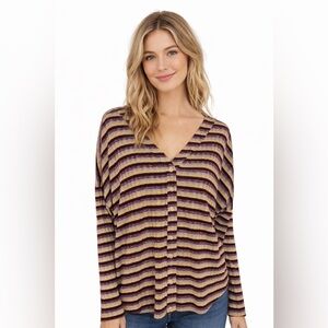 BKE Buckle Striped Button Front Top Womens Small Boho Ribbed Long Sleeve Shirt